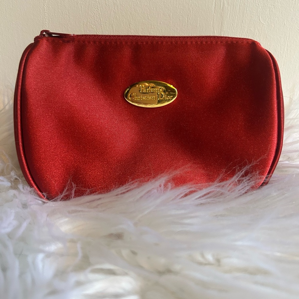 Dior Red Cosmetic Bag with Gold Emblem